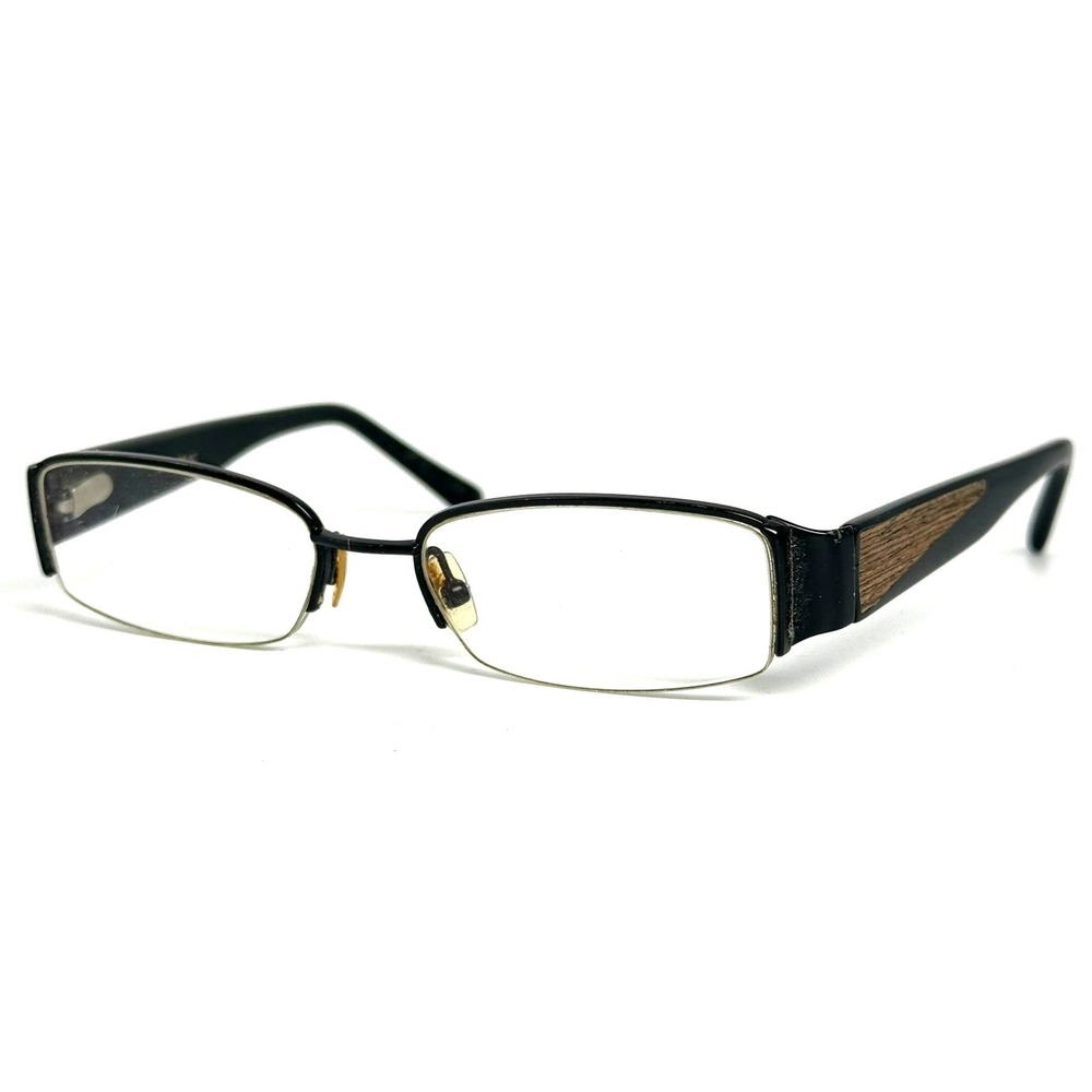 Vera Wang V034 BK Black Rectangular Eyeglass Frames Wood Grain Accents 50-17-135